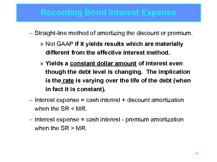 Recording Bond Interest Expense – Straight-line method of amortizing the discount or premium. »