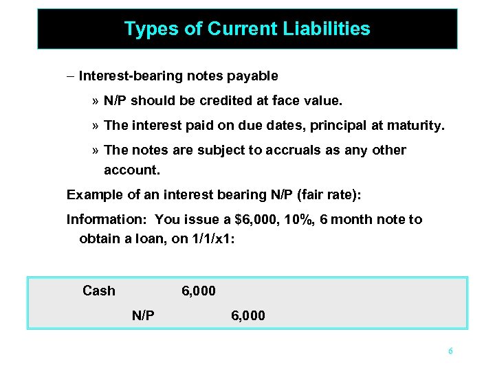 Types of Current Liabilities – Interest-bearing notes payable » N/P should be credited at