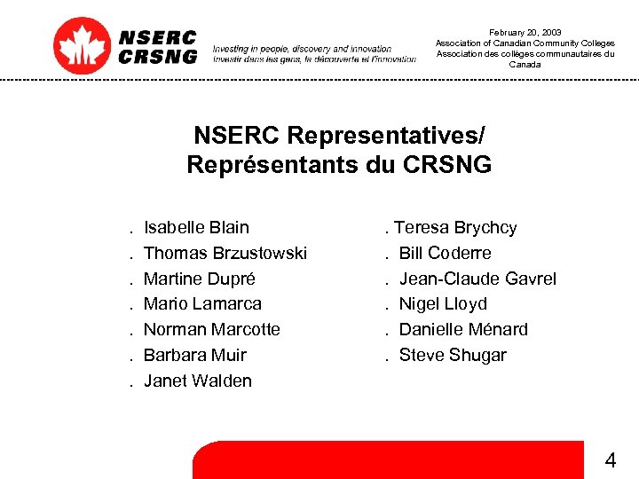 February 20, 2003 Association of Canadian Community Colleges Association des collèges communautaires du Canada