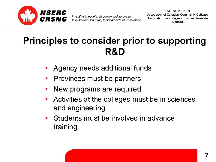 February 20, 2003 Association of Canadian Community Colleges Association des collèges communautaires du Canada