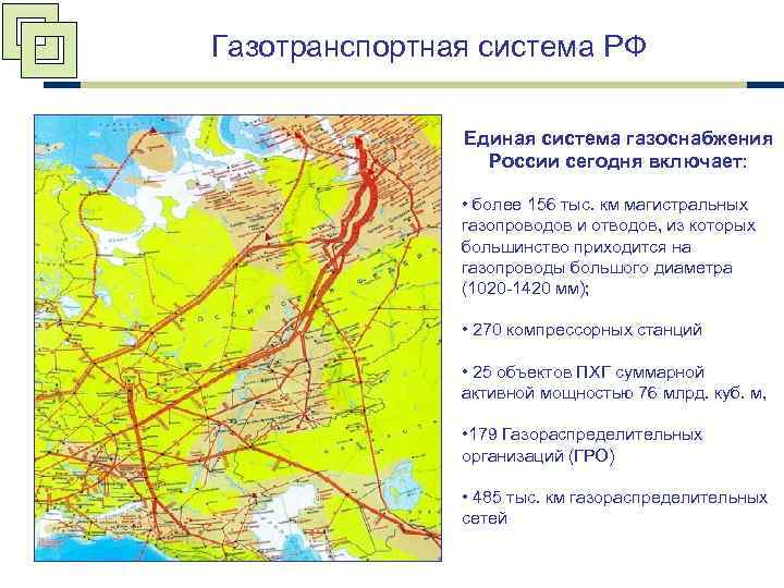 Газотранспортная система РФ Единая система газоснабжения России сегодня включает: • более 156 тыс. км