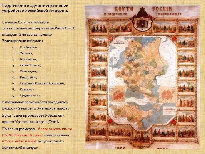 Территория и административное устройство Российской империи. В начале XX в. закончилось территориальное оформление Российской