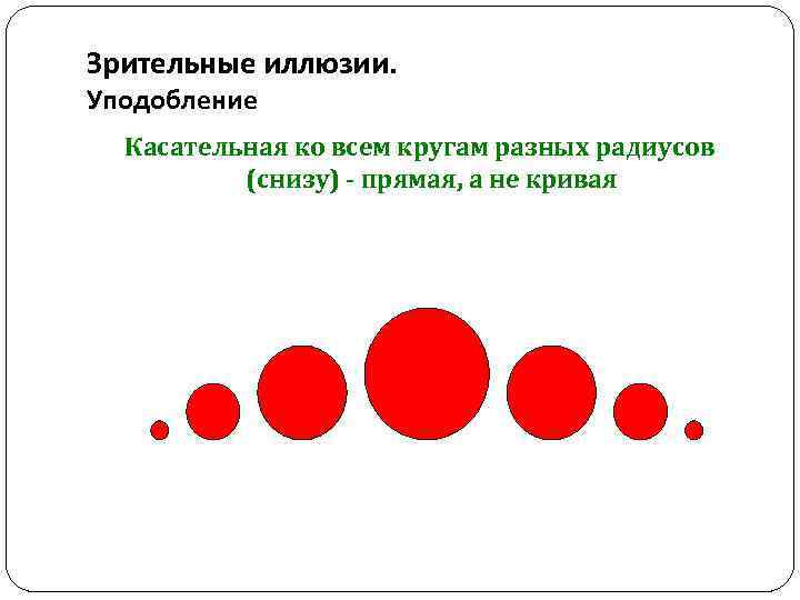 Зрительные иллюзии. Уподобление Касательная ко всем кругам разных радиусов (снизу) - прямая, а не