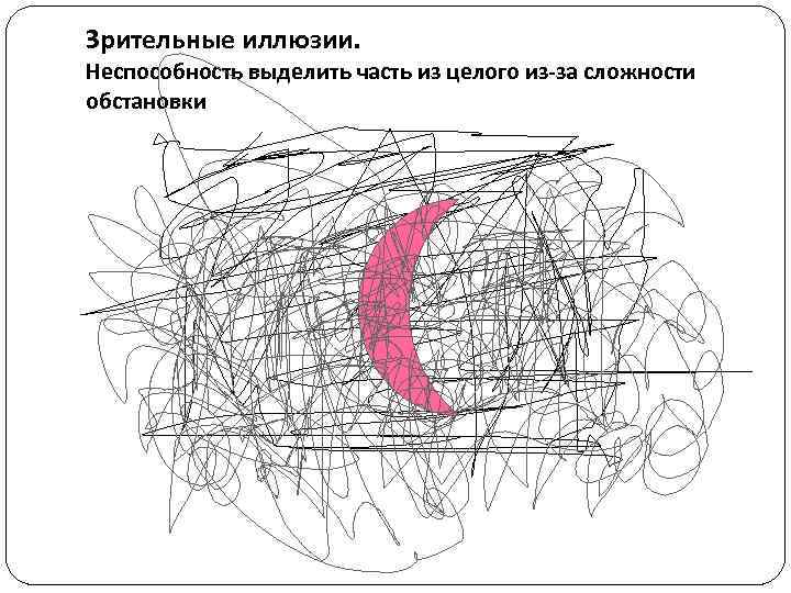 Зрительные иллюзии. Неспособность выделить часть из целого из-за сложности обстановки 