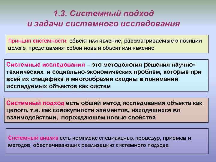 1. 3. Системный подход и задачи системного исследования Принцип системности: объект или явление, рассматриваемые