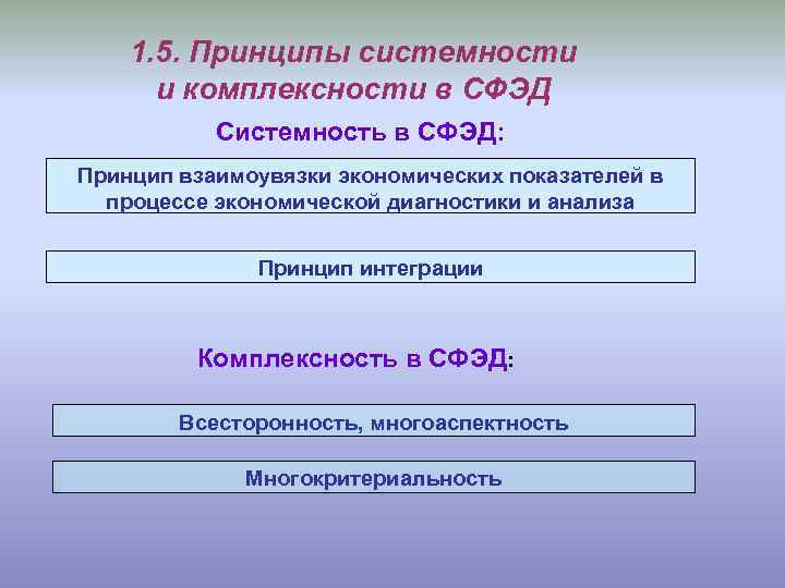 1. 5. Принципы системности и комплексности в СФЭД Системность в СФЭД: Принцип взаимоувязки экономических