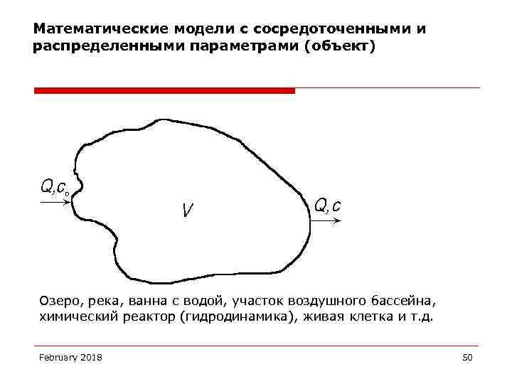 Математические модели с сосредоточенными и распределенными параметрами (объект) Озеро, река, ванна с водой, участок