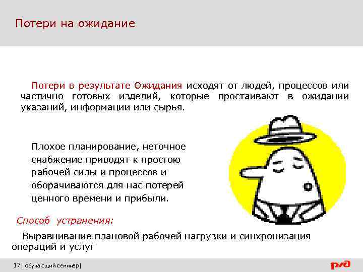  Потери на ожидание Потери в результате Ожидания исходят от людей, процессов или частично