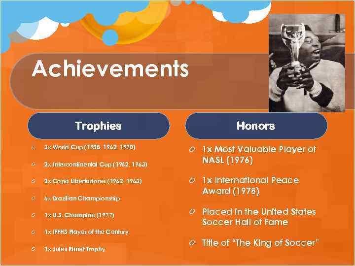 Achievements Trophies 3 x World Cup (1958, 1962, 1970) 2 x Intercontinental Cup (1962,