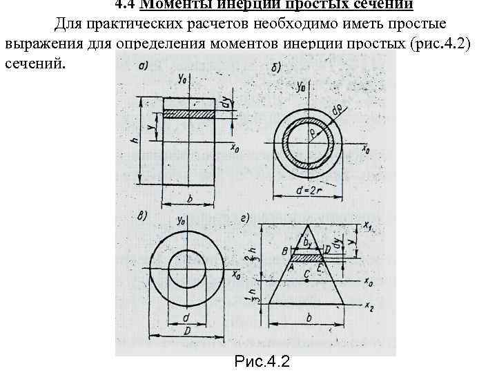 4. 4 Моменты инерции простых сечений Для практических расчетов необходимо иметь простые выражения для