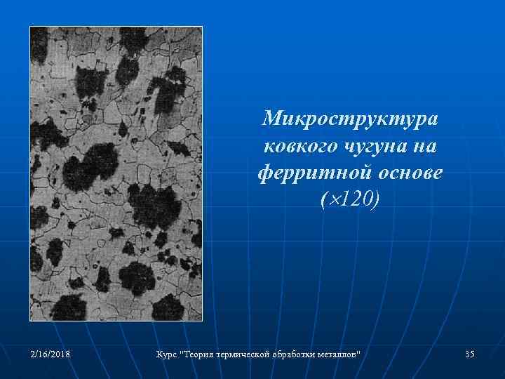Микроструктура ковкого чугуна на ферритной основе ( 120) 2/16/2018 Курс "Теория термической обработки металлов"