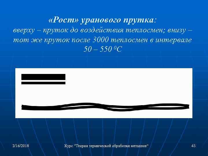  «Рост» уранового прутка: вверху – пруток до воздействия теплосмен; внизу – тот же