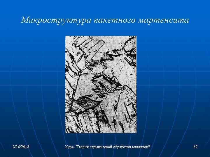 Микроструктура пакетного мартенсита 2/16/2018 Курс "Теория термической обработки металлов" 60 