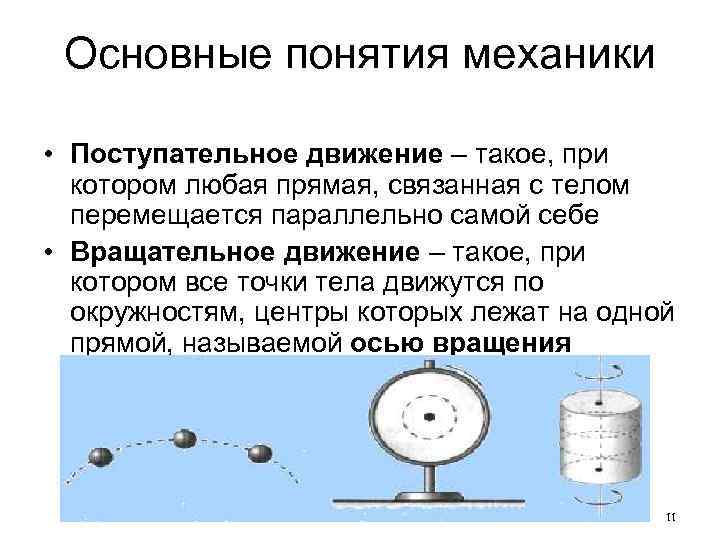 Основные понятия механики • Поступательное движение – такое, при котором любая прямая, связанная с