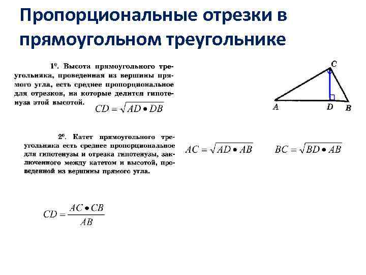 Пропорциональные отрезки в прямоугольном треугольнике 