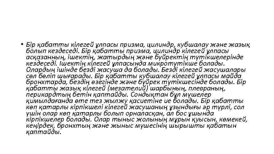  • Бір қабатты кілегей ұлпасы призма, цилиндр, кубшалау және жазық болып кездеседі. Бір