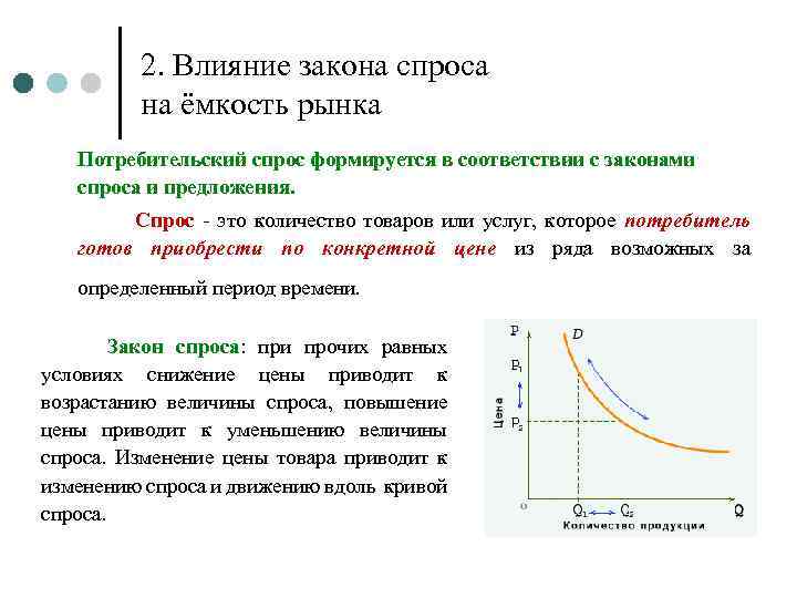 2. Влияние закона спроса на ёмкость рынка Потребительский спрос формируется в соответствии с законами
