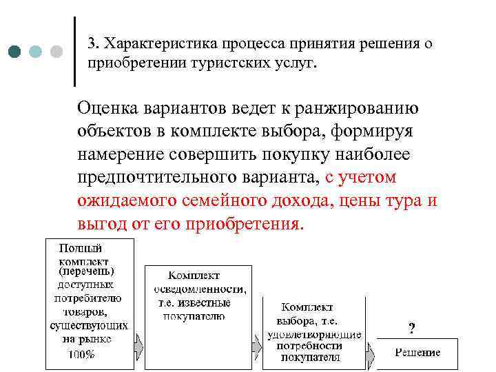 3. Характеристика процесса принятия решения о приобретении туристских услуг. Оценка вариантов ведет к ранжированию