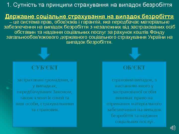 1. Сутність та принципи страхування на випадок безробіття Державне соціальне страхування на випадок безробіття