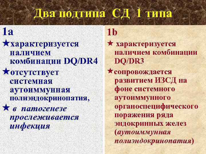 Два подтипа СД 1 типа 1 а 1 b характеризуется наличием комбинации наличием DQ/DR