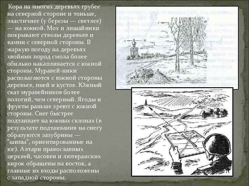Положение на местности. Военная топография ориентирование на местности без карты. Алтари православных церквей обращены на Восток. Алтари православных церквей часовен и лютеранских КИРОК обращены на. Кора деревьев грубее с Северной стороны.
