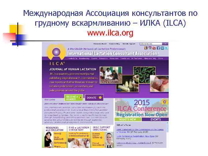 Международная Ассоциация консультантов по грудному вскармливанию – ИЛКА (ILCA) www. ilca. org 