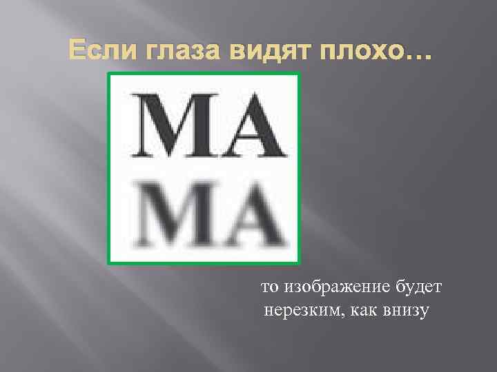 Если глаза видят плохо… то изображение будет нерезким, как внизу 