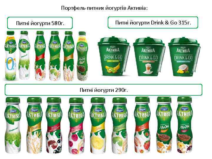 Портфель питних йогуртів Активіа: Питні йогурти 580 г. Питні йогурти Drink & Go 315