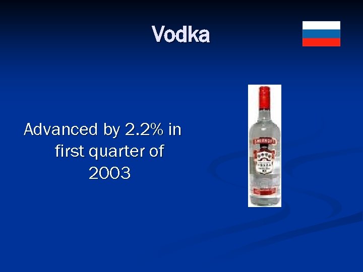 Vodka Advanced by 2. 2% in first quarter of 2003 