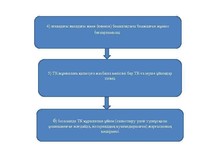 4) ағымдағы жылдағы және (немесе) болашақтағы болжалған жұмыс бағдарламасы; 5) ТК жұмысына қатысуға жазбаша