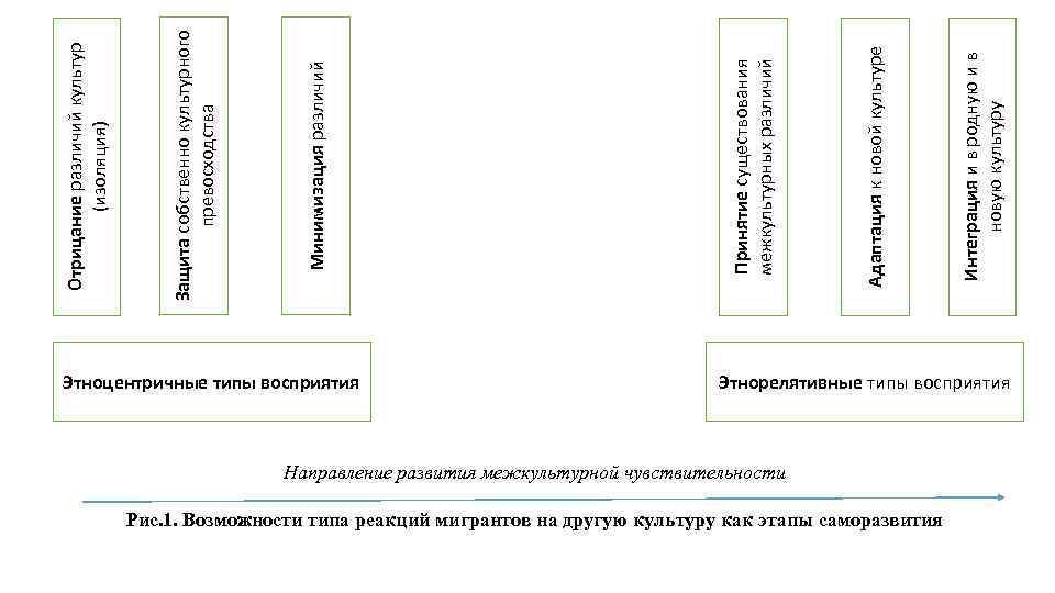 Этноцентричные типы восприятия Этнорелятивные типы восприятия Направление развития межкультурной чувствительности Рис. 1. Возможности типа