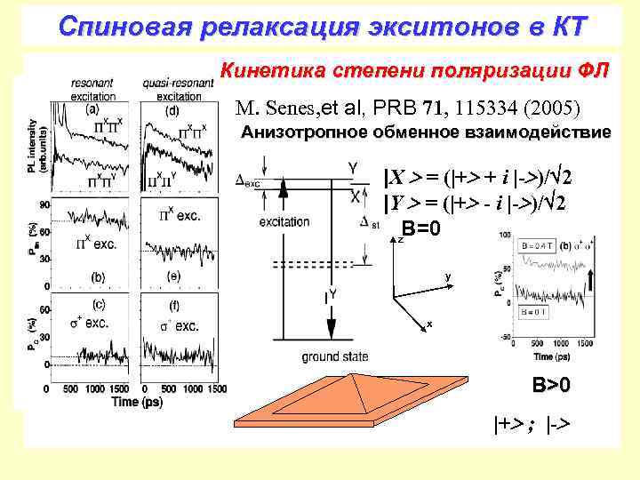 Cпиновая релаксация экситонов в КТ Кинетика степени поляризации ФЛ M. Senes, et al, PRВ