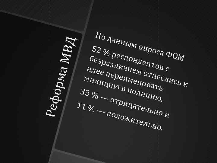 Ре фо р ма М ВД По д анны м оп 52 % роса