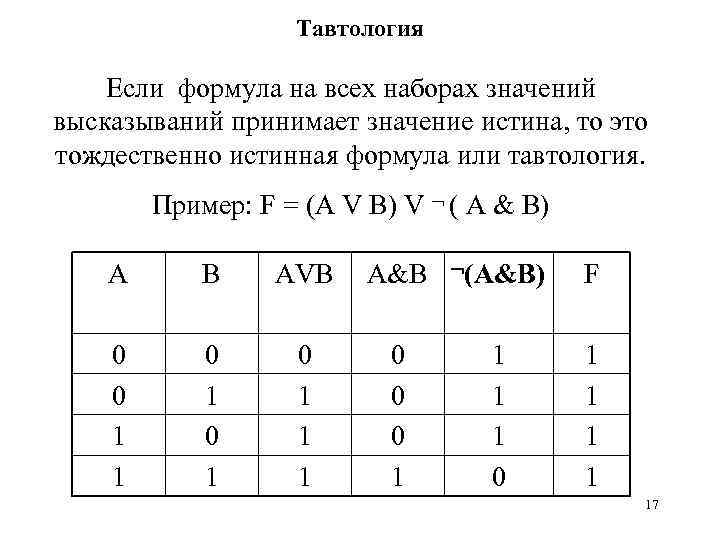 Набор значений. Тождественно истинная формула в логике. Тавтология в математической логике. Тавтология в логике примеры. Выполнимые формулы в логике.