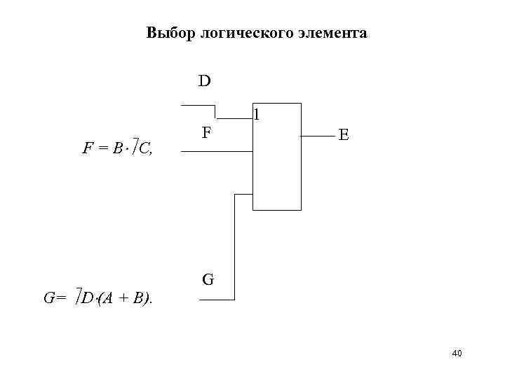 Выбор логического элемента D F = B С, G= D (A + B). F