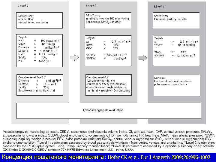 Концепция пошагового мониторинга: Hofer CK et al. Eur J Anaesth 2009; 26: 996 -1002
