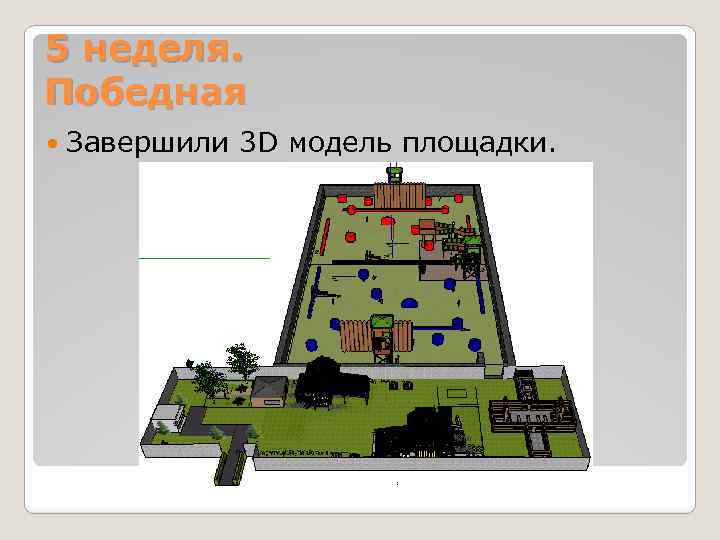 5 неделя. Победная Завершили 3 D модель площадки. 