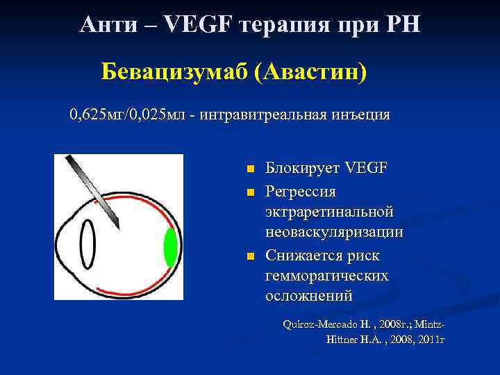 Анти – VEGF терапия при РН Бевацизумаб (Авастин) 0, 625 мг/0, 025 мл -