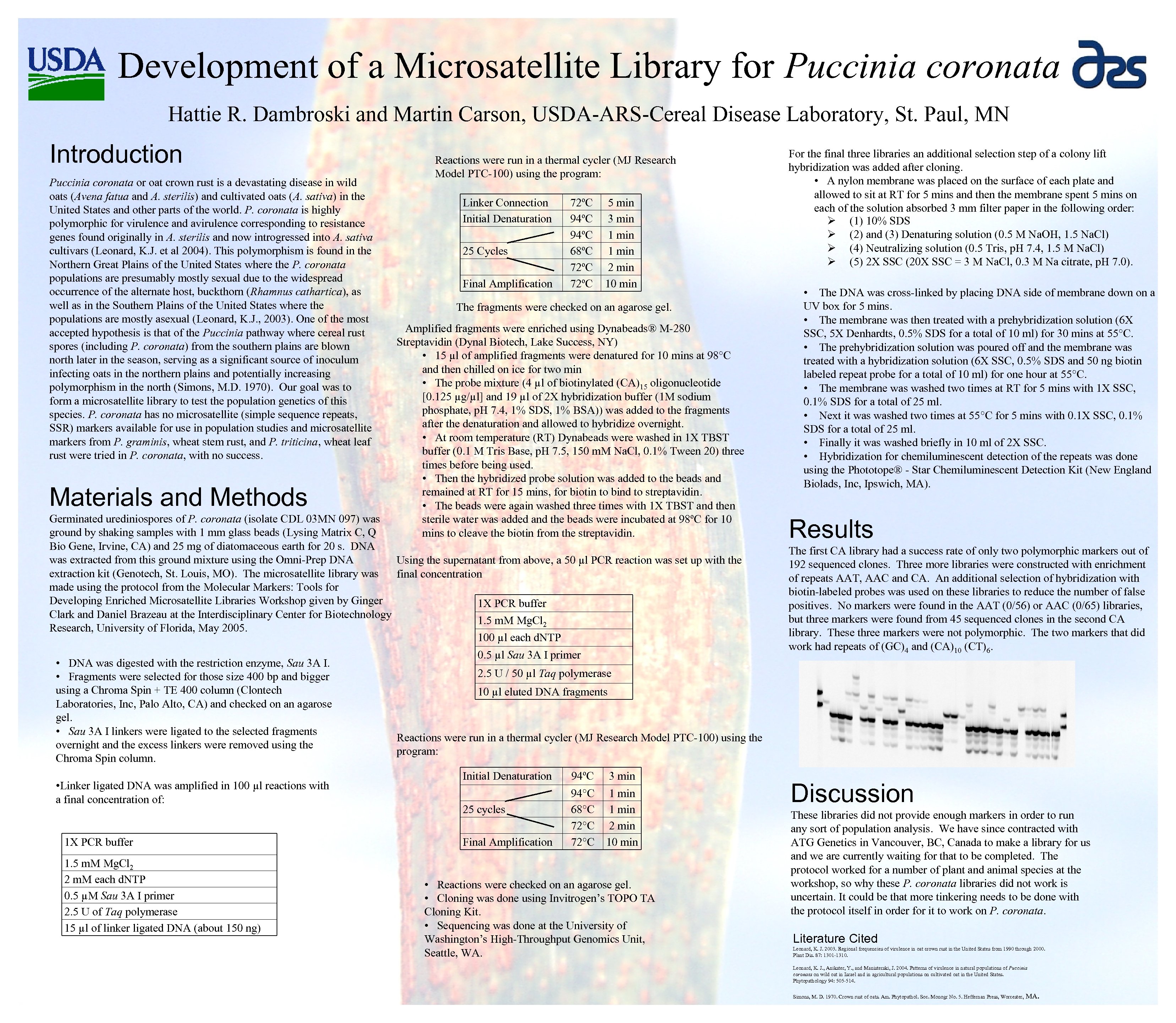 Development of a Microsatellite Library for Puccinia coronata Hattie R. Dambroski and Martin Carson,