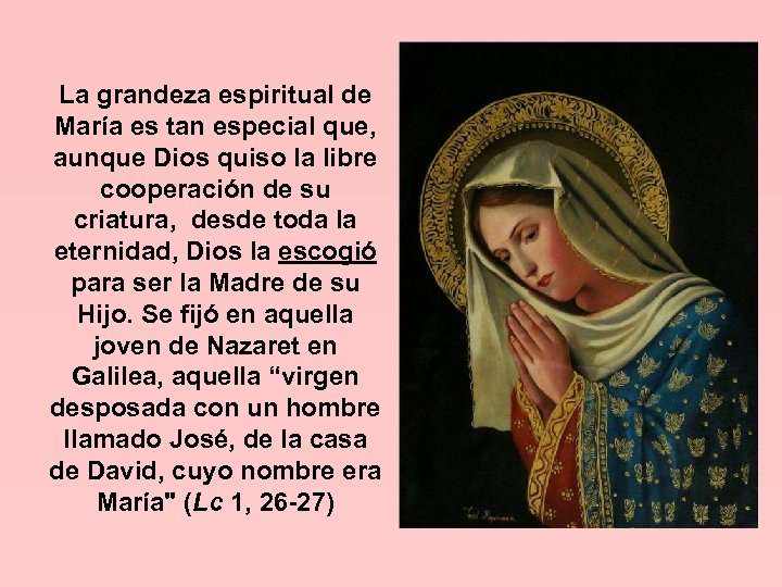 La grandeza espiritual de María es tan especial que, aunque Dios quiso la libre