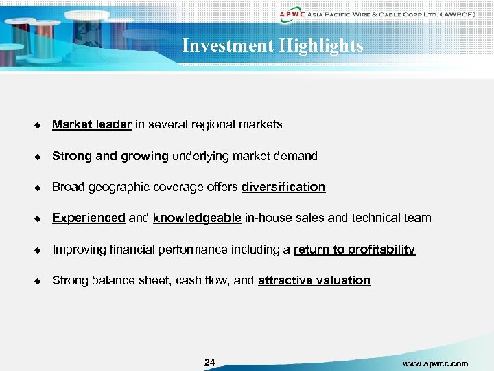 Investment Highlights u Market leader in several regional markets u Strong and growing underlying