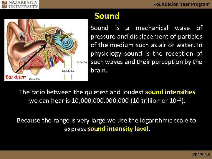 Foundation Year Program Sound Ear drum Sound is a mechanical wave of pressure and