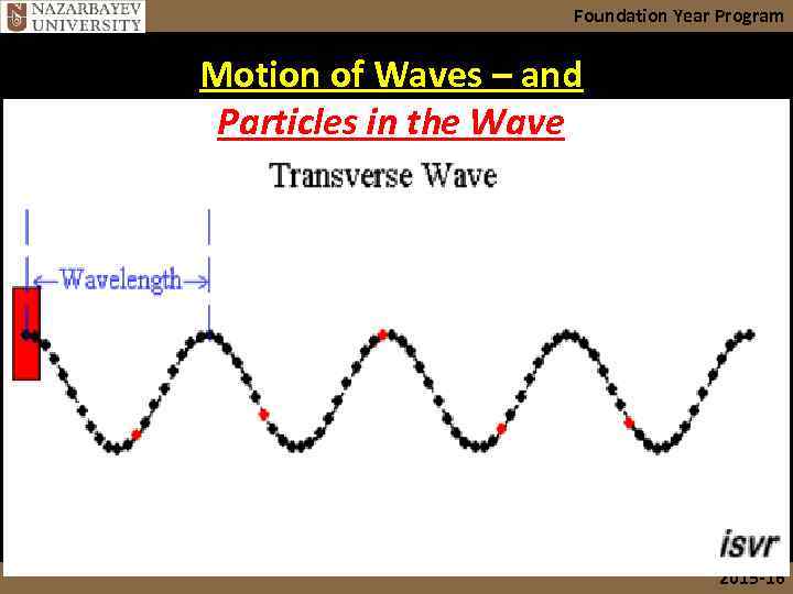 Foundation Year Program Motion of Waves – and Particles in the Wave 2015 -16