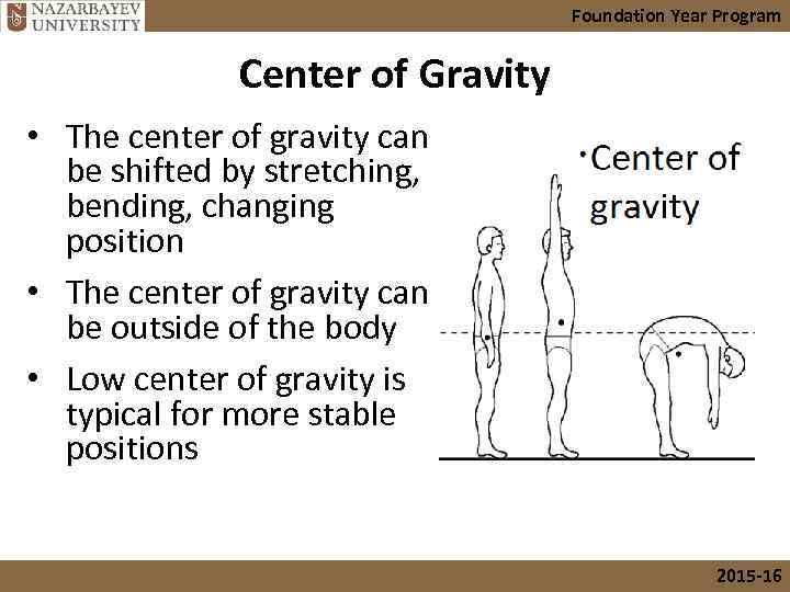 Foundation Year Program Center of Gravity • The center of gravity can be shifted