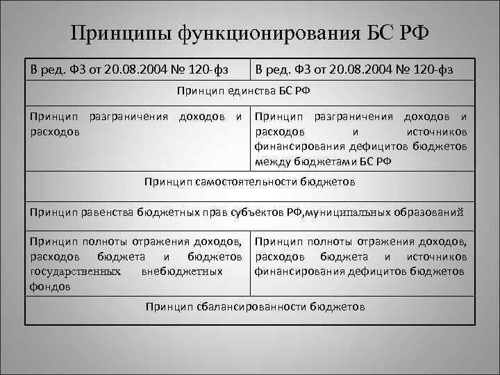 Принципы функционирования БС РФ В ред. ФЗ от 20. 08. 2004 № 120 -фз