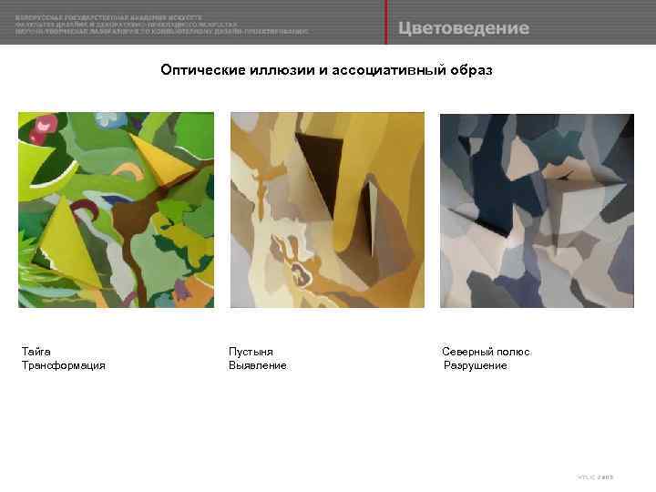 Оптические иллюзии и ассоциативный образ Тайга Трансформация Пустыня Выявление Северный полюс Разрушение 