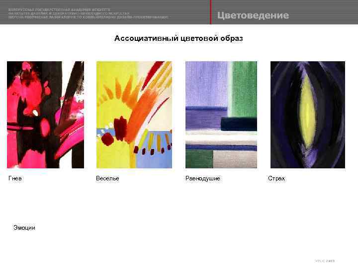 Ассоциативный цветовой образ Гнев Эмоции Веселье Равнодушие Страх 