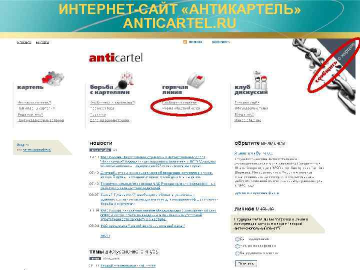 ИНТЕРНЕТ-САЙТ «АНТИКАРТЕЛЬ» ANTICARTEL. RU 147 
