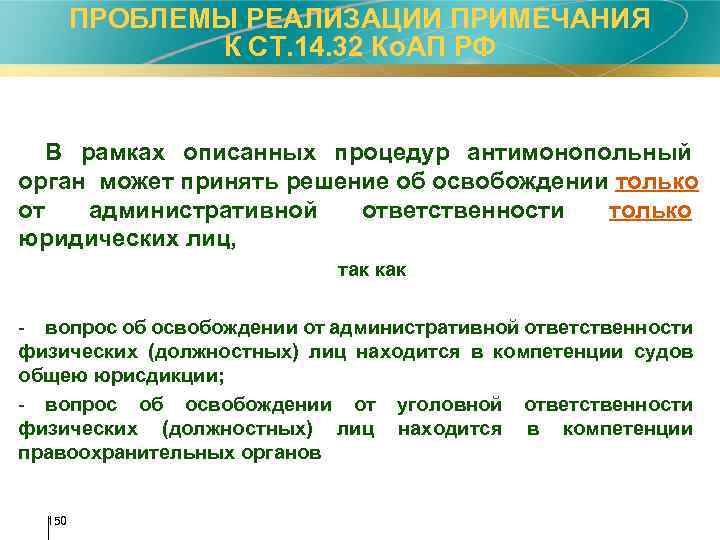 ПРОБЛЕМЫ РЕАЛИЗАЦИИ ПРИМЕЧАНИЯ К СТ. 14. 32 Ко. АП РФ В рамках описанных процедур