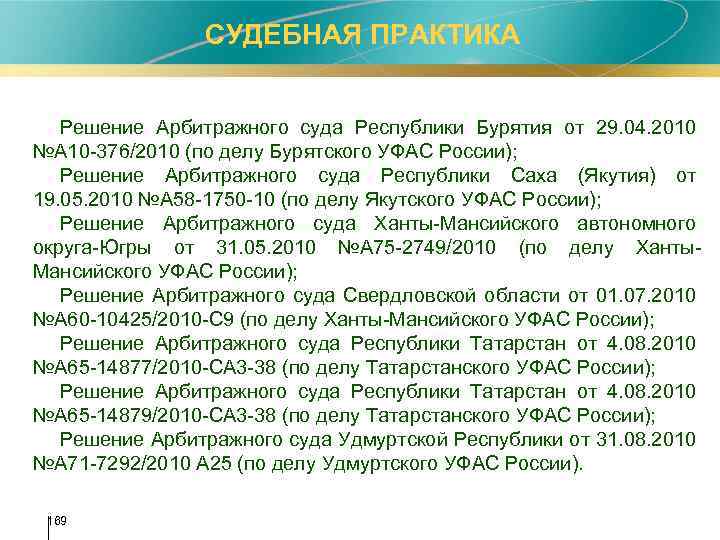  СУДЕБНАЯ ПРАКТИКА Решение Арбитражного суда Республики Бурятия от 29. 04. 2010 №А 10